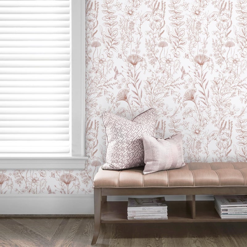 CiCiwind Pink Peel and Stick Wallpaper Floral Wall Paper Modern Boho Contact Paper for Bedroom Removable Self Adhesive Wallpaper for Bathroom Living Room Papel Tapiz para Pared 17.3"Ã—78.7â€ - Image 2