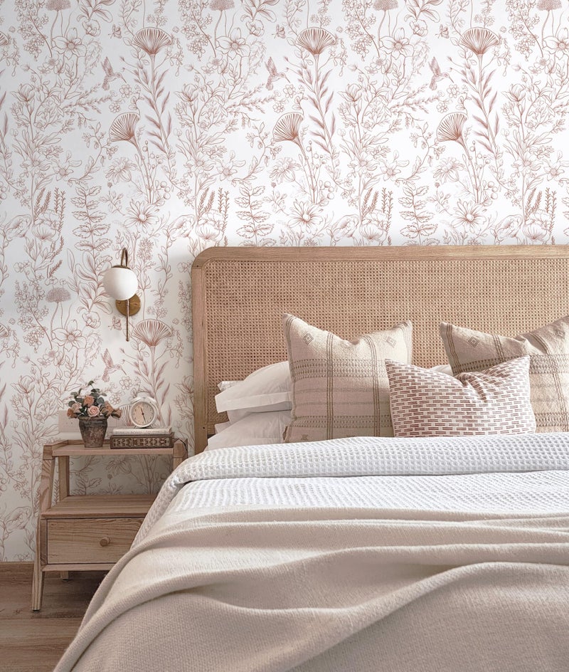 CiCiwind Pink Peel and Stick Wallpaper Floral Wall Paper Modern Boho Contact Paper for Bedroom Removable Self Adhesive Wallpaper for Bathroom Living Room Papel Tapiz para Pared 17.3"Ã—78.7â€ - Image 3