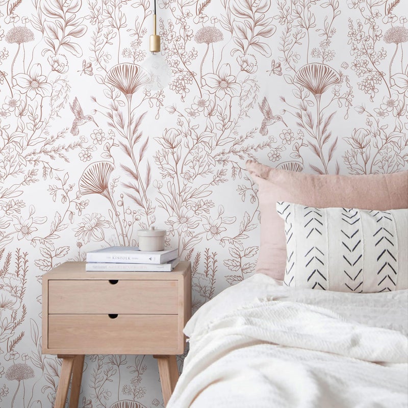 CiCiwind Pink Peel and Stick Wallpaper Floral Wall Paper Modern Boho Contact Paper for Bedroom Removable Self Adhesive Wallpaper for Bathroom Living Room Papel Tapiz para Pared 17.3"Ã—78.7â€ - Image 1