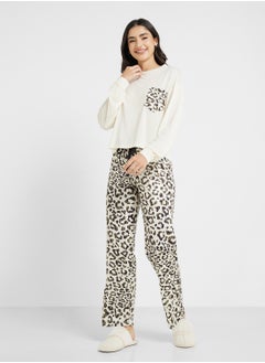 Ginger Long Sleeves T-Shirt & Leopard Pyjama Pj Set  - Image 5