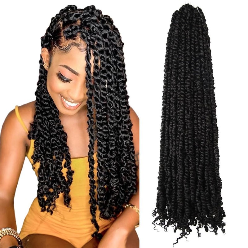 BOHOBABE Pretwisted Passion Twist Crochet Hair 24 Inch Prelooped Long Crochet Braiding Hair 8 Packs Soft Bohemian Twists 1B