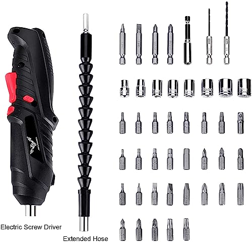 JENABOM Electric Screwdriver, 3.6V Cordless, 44pcs Screwdriver Bit Set, Front LED Light, Flexible Shaft, Micro USB, Carrying Case, Ideal for Home Improvement & Furniture Assembly - Image 2