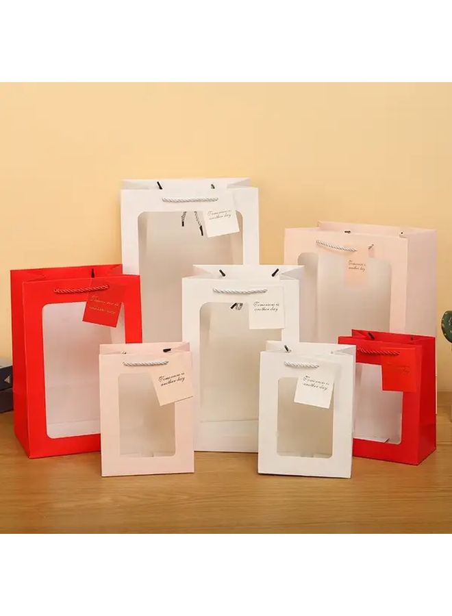 أكياس هدايا بيضاء مع إغلاق حلقة T تغليف عرض شفاف 6 قطع - Image 1