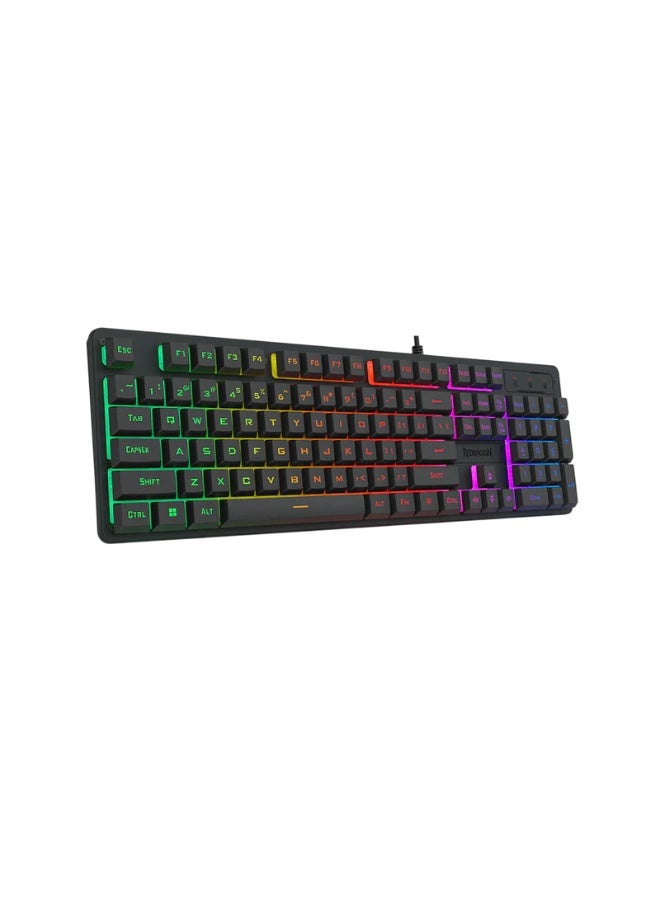 REDRAGON K521-R 104-Key Wired Membrane Gaming Keyboard – Mechanical Feeling, RGB Backlit, Spill-Resistant, Anti-Ghosting, Multimedia Keys, Ergonomic Tilt, Double-Shot Keycaps, Compatible with PC, Mac, PS4/PS5, Xbox, Black | K521-RGB - Image 3