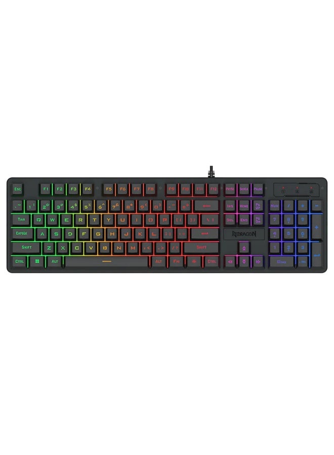 REDRAGON K521-R 104-Key Wired Membrane Gaming Keyboard – Mechanical Feeling, RGB Backlit, Spill-Resistant, Anti-Ghosting, Multimedia Keys, Ergonomic Tilt, Double-Shot Keycaps, Compatible with PC, Mac, PS4/PS5, Xbox, Black | K521-RGB - Image 1