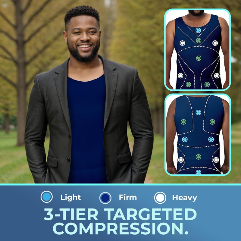QORE LOGIQ Gynecomastia Compression Shirts for Men - Sleeveless Slimming Undershirts Tummy Control and Body Shaper Tank Top Navy 2XL - Image 4