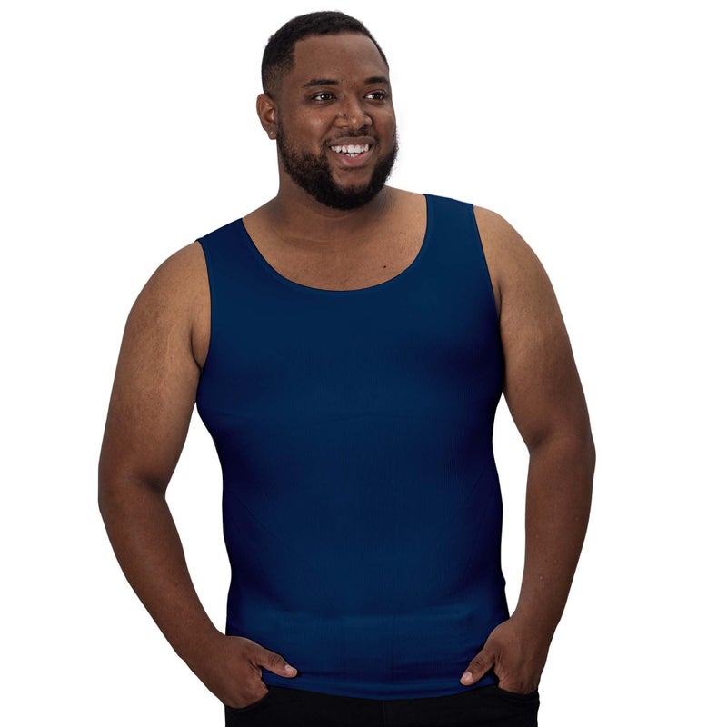 QORE LOGIQ Gynecomastia Compression Shirts for Men - Sleeveless Slimming Undershirts Tummy Control and Body Shaper Tank Top Navy 2XL - Image 1