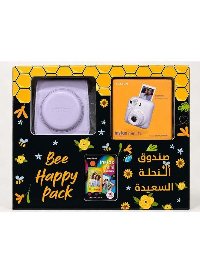 فوجي فيلم مجموعة Bee Happy Pack من Instax Camera Mini 12 (أرجواني فاتح) - Image 1