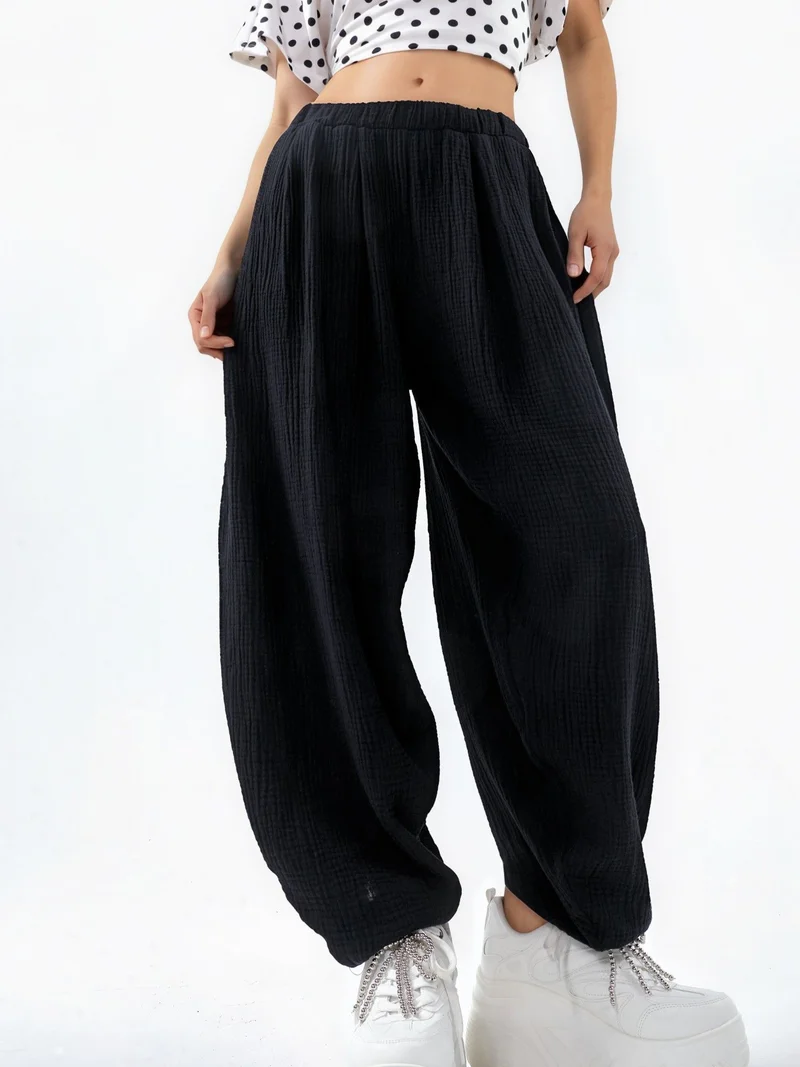 بوسيم BUSEM Wide Leg Elastic Waist Trousers