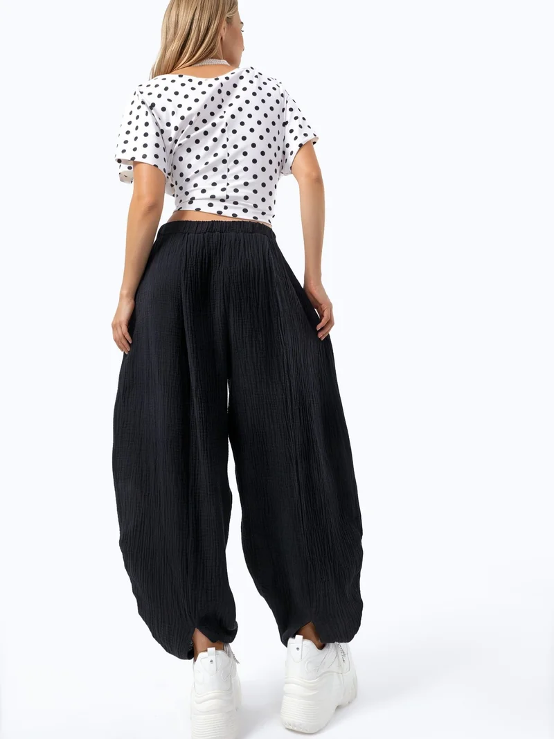 بوسيم BUSEM Wide Leg Elastic Waist Trousers