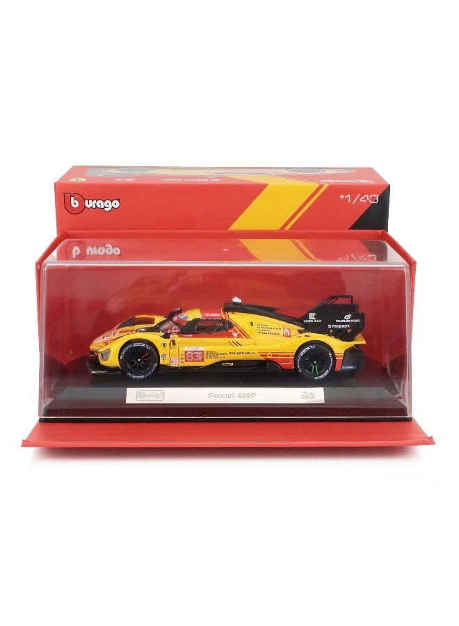 Bburago Racing 24h LeMans Hypercar 2024 Ferrari 499P #83 Robert Kubica Die-cast Car (1:43, Red/Yellow) - Image 1