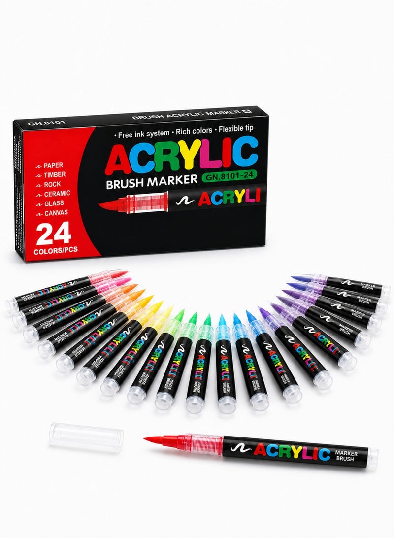 CHU DAI 24 Colors Paint Marker Set , Paint for Fabric, Rock, Wood, Glass, Ceramic, Canvas & Paper, Vibrant Water-Based Paint Pens for Artists, Kids, Students, DIY Crafts and Gifts - Image 1