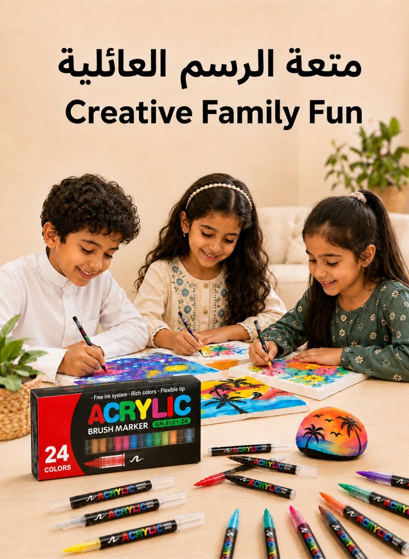 CHU DAI 24 Colors Paint Marker Set , Paint for Fabric, Rock, Wood, Glass, Ceramic, Canvas & Paper, Vibrant Water-Based Paint Pens for Artists, Kids, Students, DIY Crafts and Gifts - Image 5