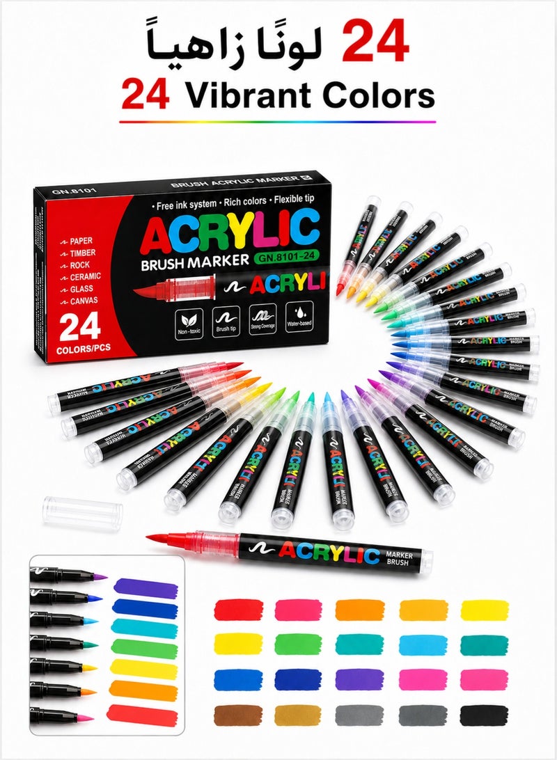 CHU DAI 24 Colors Paint Marker Set , Paint for Fabric, Rock, Wood, Glass, Ceramic, Canvas & Paper, Vibrant Water-Based Paint Pens for Artists, Kids, Students, DIY Crafts and Gifts - Image 2