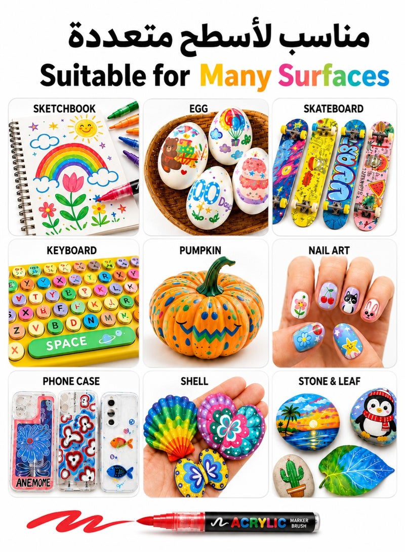 CHU DAI 24 Colors Paint Marker Set , Paint for Fabric, Rock, Wood, Glass, Ceramic, Canvas & Paper, Vibrant Water-Based Paint Pens for Artists, Kids, Students, DIY Crafts and Gifts - Image 4