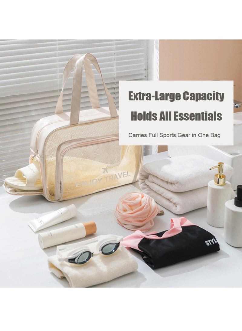 Travel Toiletry Bag for Women and Men, Translucent Toiletry Bag with Handy Handle and Dedicated Sandal Slot, Beach, Surfing, Swimming, Makeup Cosmetic Organizer Bag for Travel Toiletries Accessories (Beige-XL) - Image 1
