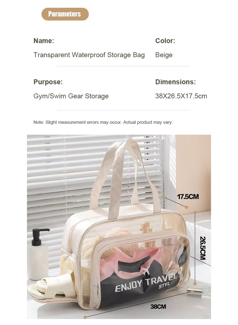 Travel Toiletry Bag for Women and Men, Translucent Toiletry Bag with Handy Handle and Dedicated Sandal Slot, Beach, Surfing, Swimming, Makeup Cosmetic Organizer Bag for Travel Toiletries Accessories (Beige-XL) - Image 3