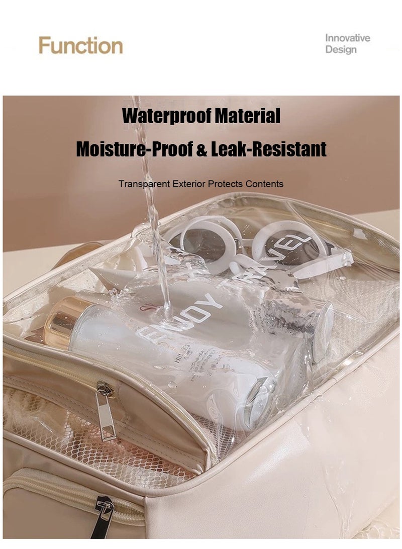 Travel Toiletry Bag for Women and Men, Translucent Toiletry Bag with Handy Handle and Dedicated Sandal Slot, Beach, Surfing, Swimming, Makeup Cosmetic Organizer Bag for Travel Toiletries Accessories (Beige-XL) - Image 4