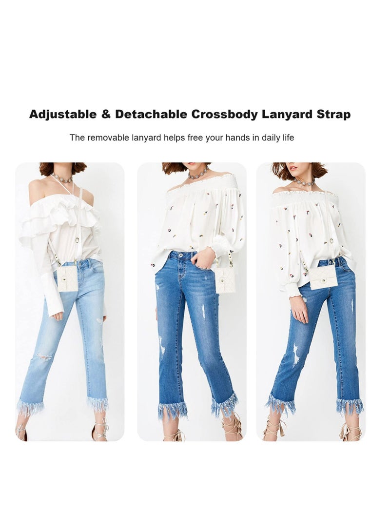 Excefore for Samsung Galaxy Z Flip 5 Wallet Case, Crossbody Purse with Credit Card Slot Holder RFID Blocking PU Leather Phone Case, Adjustable Lanyard Detachable Strap Wrist, for Galaxy Z Flip5 (White) - Image 2