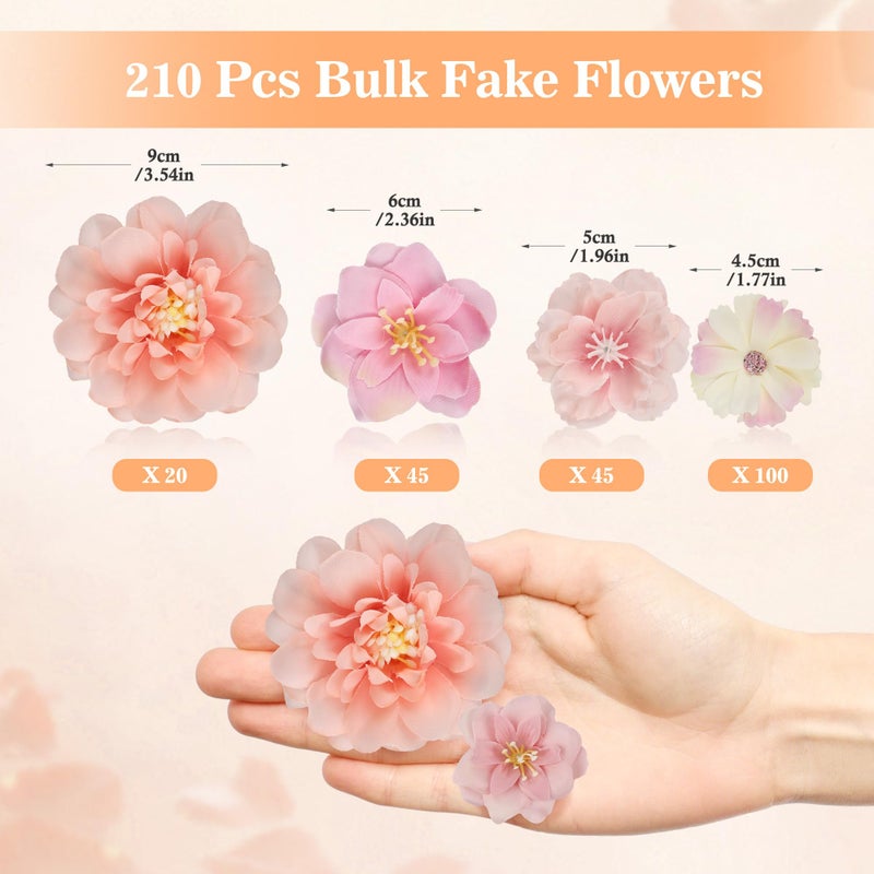 ATTGREAT 210 Pcs Mini Silk Flower Heads Small Pink Fake Rose Daisy Faux Flowers Bulk for Crafts Artificial Loose Fabric Flowers Heads Sunflower Bulk for Wedding Hair Cap Dresses Decorations (Light Pink Mixed) - Image 2
