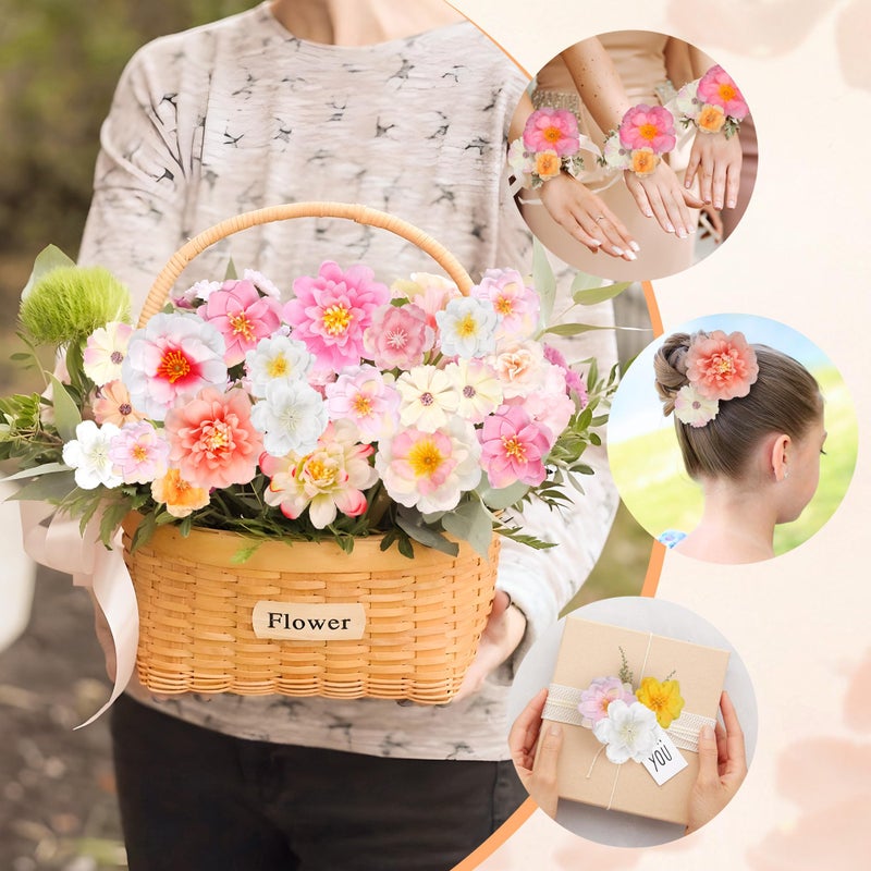 ATTGREAT 210 Pcs Mini Silk Flower Heads Small Pink Fake Rose Daisy Faux Flowers Bulk for Crafts Artificial Loose Fabric Flowers Heads Sunflower Bulk for Wedding Hair Cap Dresses Decorations (Light Pink Mixed) - Image 3