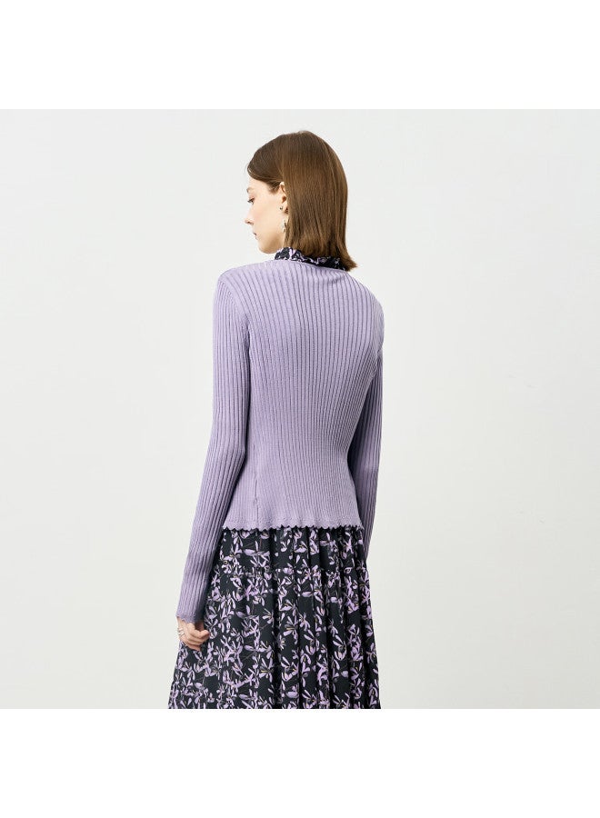 Yanyee Tencel Long Sleeve Knit Cardigan Women Autumn Commuting Slim Fit Versatile Elegant Outerwear Purple S - Image 2
