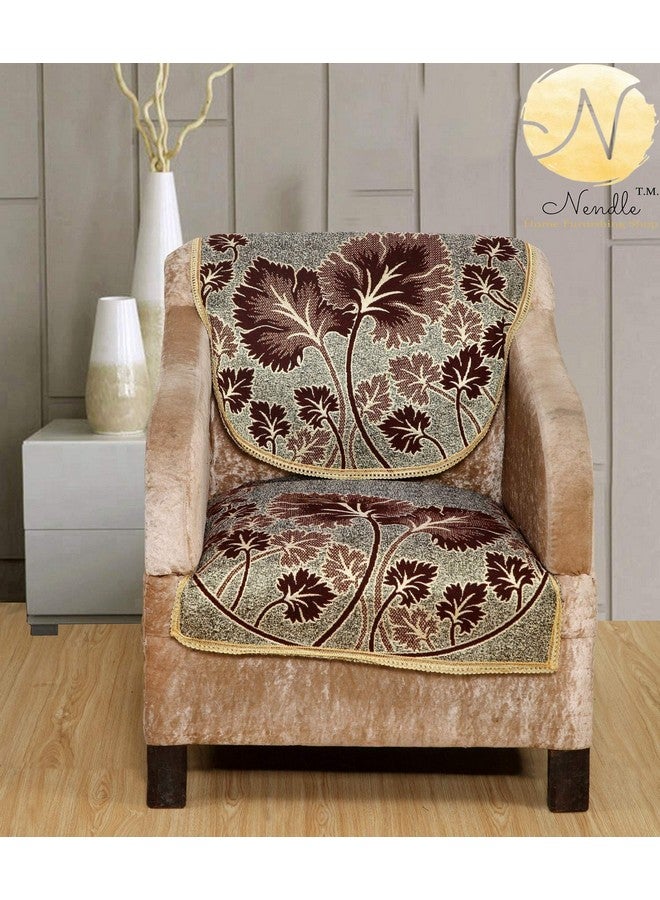 Nendle Floral Polycotton Floral Sofa Cover Set of 3+2, Design 14, Brown - Image 3