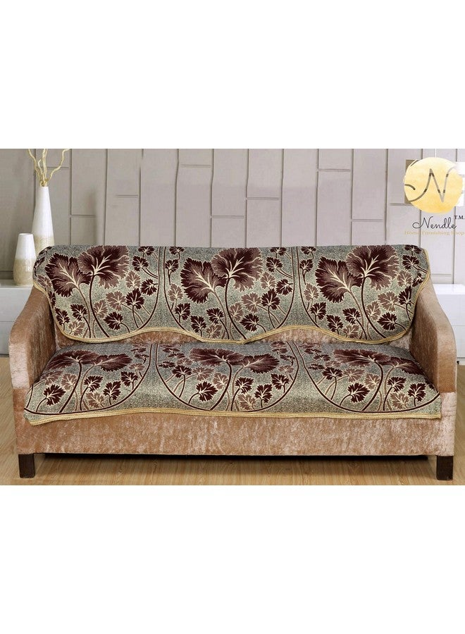 Nendle Floral Polycotton Floral Sofa Cover Set of 3+2, Design 14, Brown - Image 2
