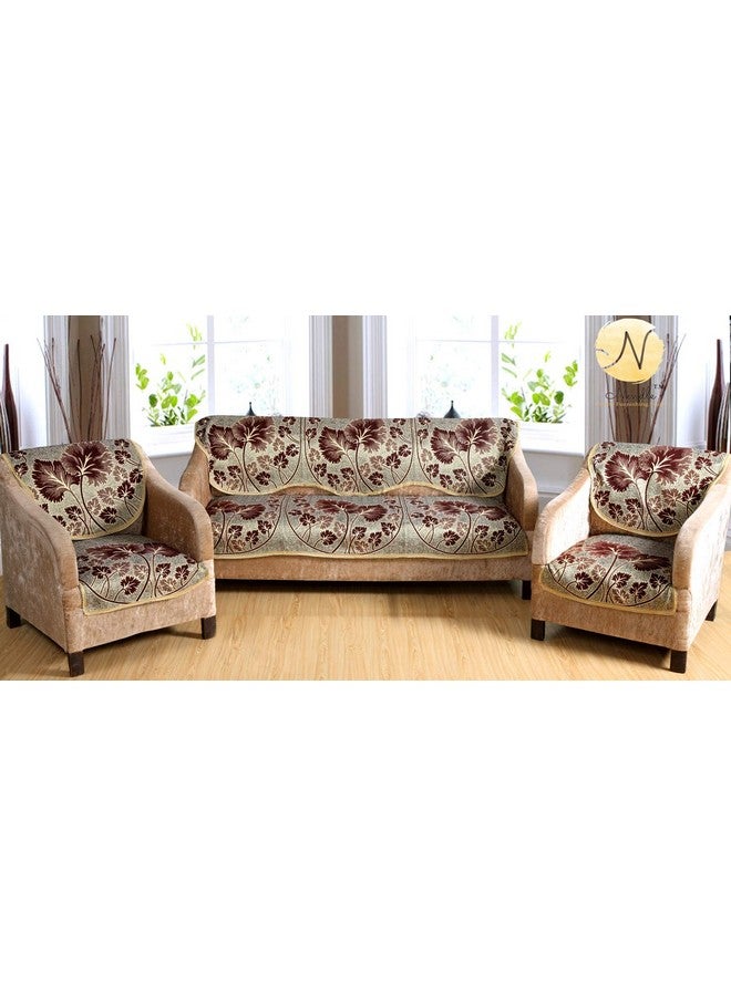 Nendle Floral Polycotton Floral Sofa Cover Set of 3+2, Design 14, Brown - Image 1