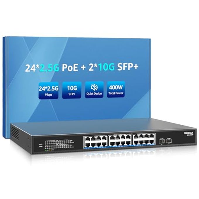 NICGIGA 24 Port 2.5G Poe Switch Unmanaged With 24 Port 2.5Gb Base-T Poe+@400W + 2 X 10G Sfp+ Uplink, Nicgiga 26 Port 2.5Gbe Ieee802.3Af/At Power Over Ethernet Switch, Support Wifi6 Ap, Nas, 4K Poe Camera Nvr. - Image 4