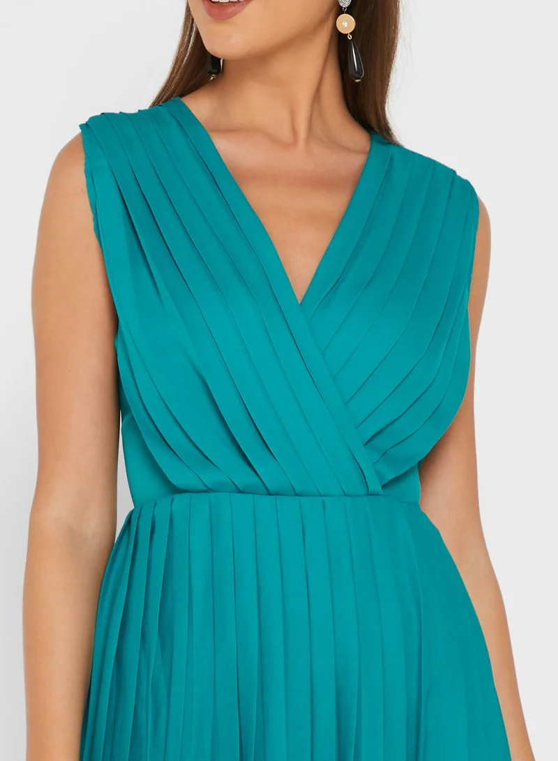 ELLA Pleated Teal Midi Dress
