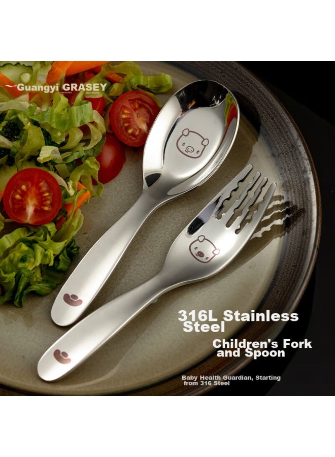 GRASEY Guangyi 316l Stainless Steel Fork And Spoon Set, Cartoon Fork And Spoon Tableware, Children's Cutlery, Home Use 2-piece Set Gy8854 - Image 1