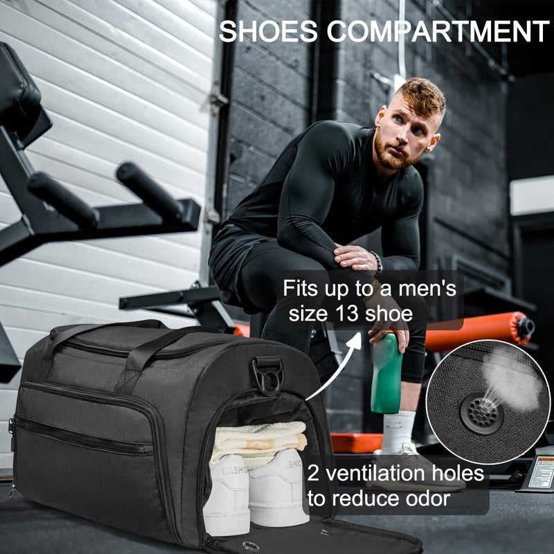 SOAEON Gym Bag for Men Women, Small Fitness Workout Sports Duffle Bag with Wet Pocket & Shoes Compartment, Water Resistant Overnight Weekender Duffel Bag in Light Black - Image 4