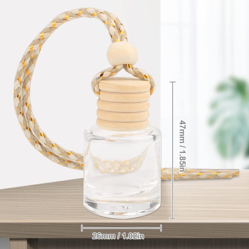 DMuuuDM 20 Pcs 8ml Hanging Car Air Freshener Diffuser,Empty Clear Glass Essential Diffuser Oil Aromatherapy Fragrance Perfume Pendant Glass Vials with Wooden Caps & Hanging String,Cylindrical - Image 2