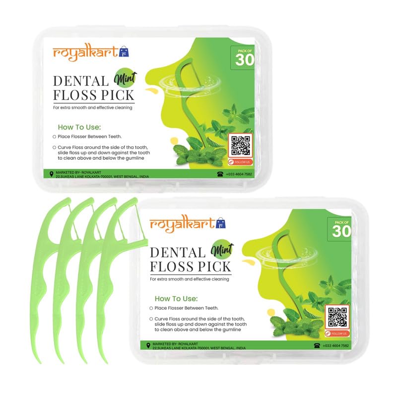 Royalkart 3 in 1 Dental Floss Picks Mint flavored flosser with tongue cleaner and toothpick for fresh breath and healthy gums(Pack of 2) - Image 1