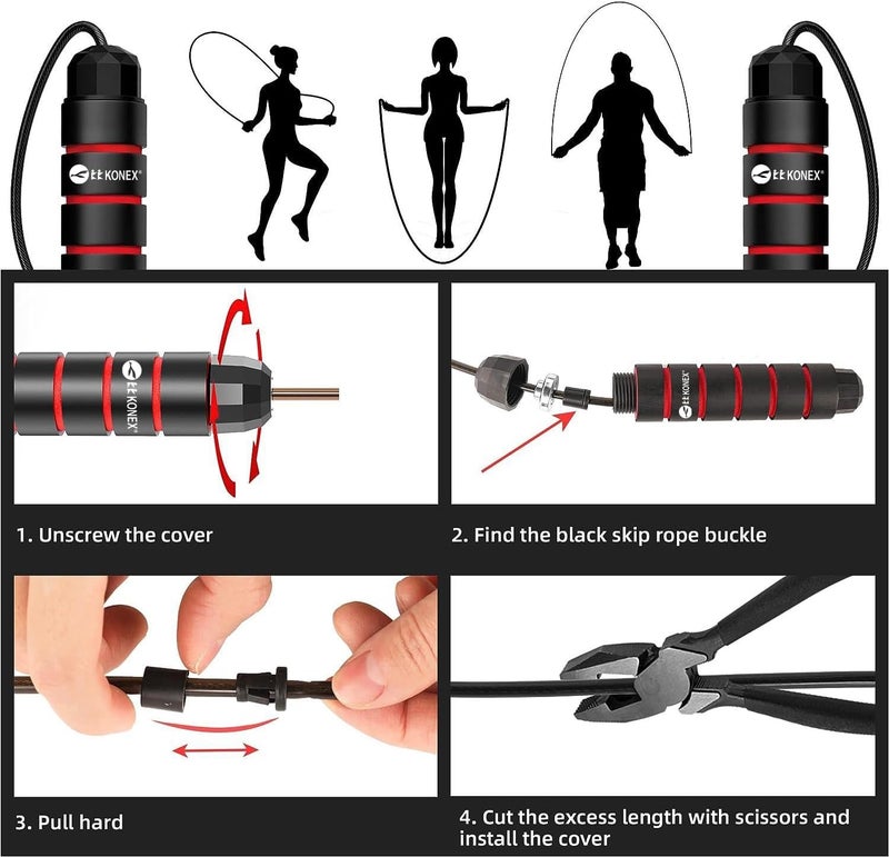 KONEX Adjustable Skipping Rope for Men & Women | Jumping Rope for Fitness, Home & Gym Workouts (Red) - Image 5