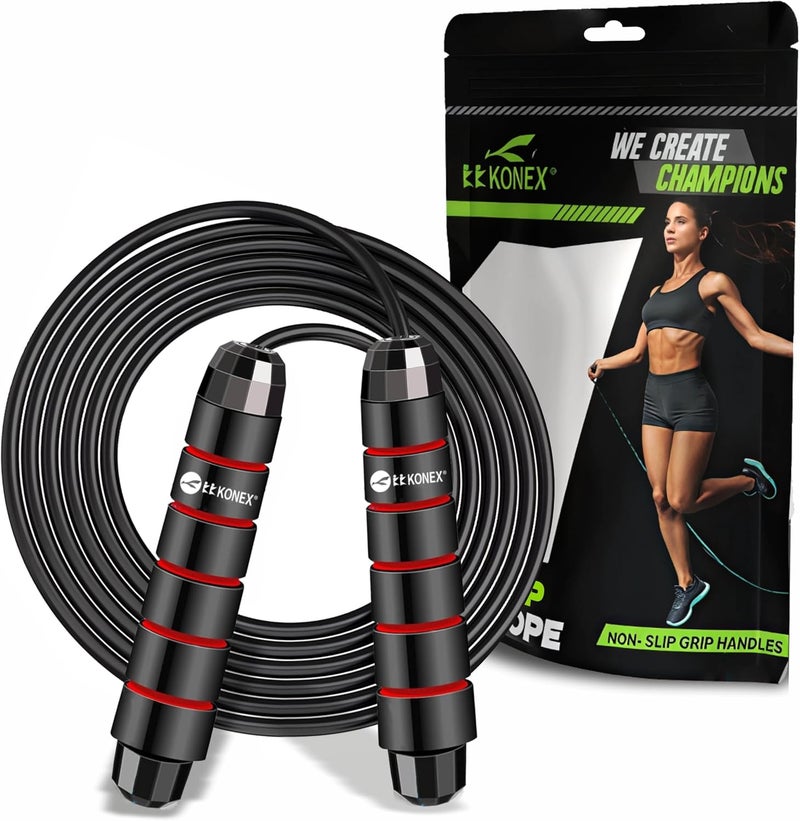KONEX Adjustable Skipping Rope for Men & Women | Jumping Rope for Fitness, Home & Gym Workouts (Red) - Image 1