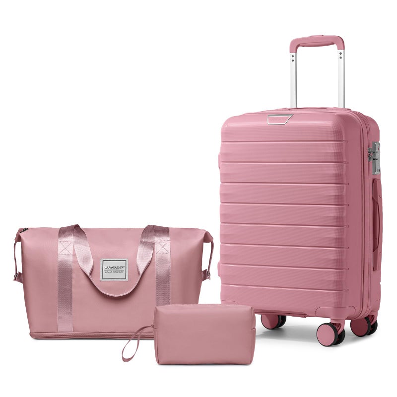 LARVENDER Luggage Sets 3 Piece with Duffel Bag Hardside PP Carry On Suitcase with 360Â° Spinner Wheels TSA Lock Luggage Sets for Women, Pink - Image 1