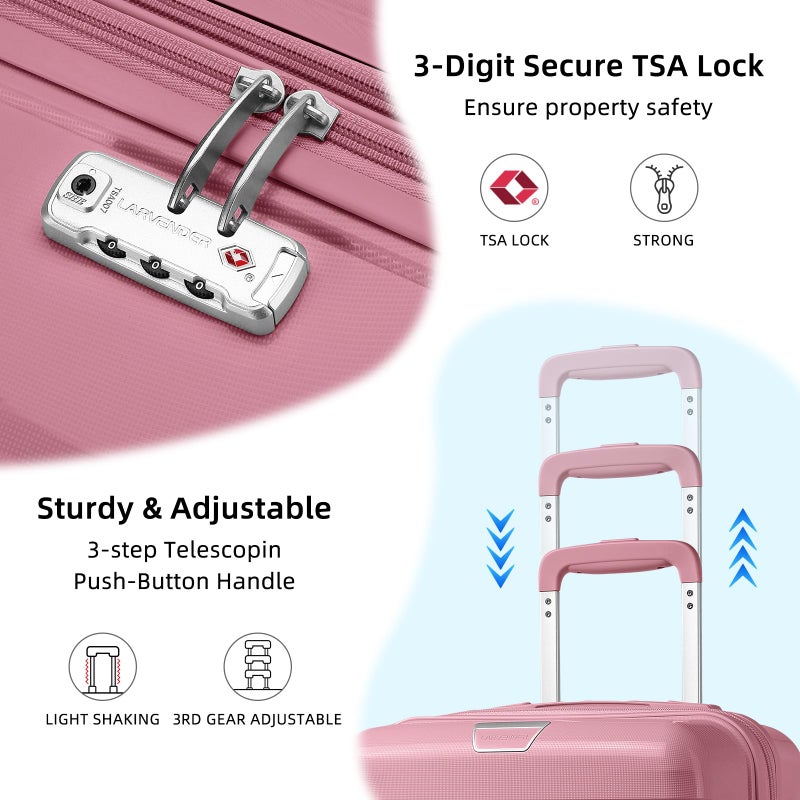 LARVENDER Luggage Sets 3 Piece with Duffel Bag Hardside PP Carry On Suitcase with 360Â° Spinner Wheels TSA Lock Luggage Sets for Women, Pink - Image 4