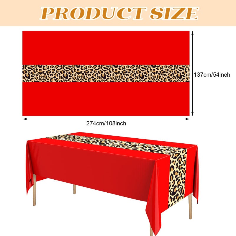 WAWEOOP Red Cheetah Print Birthday Party Decorations for Women,Leopard Tablecloth Happy Birthday Banner with Balloons,Cherry Cheetah Leopard Print Party Decor Sulpplies - Image 5