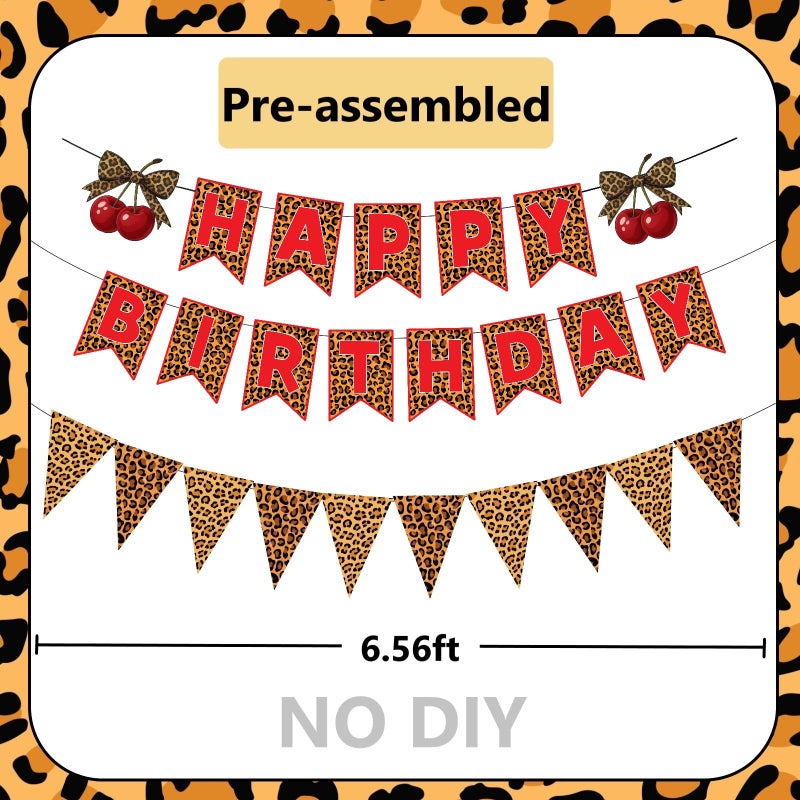 WAWEOOP Red Cheetah Print Birthday Party Decorations for Women,Leopard Tablecloth Happy Birthday Banner with Balloons,Cherry Cheetah Leopard Print Party Decor Sulpplies - Image 3