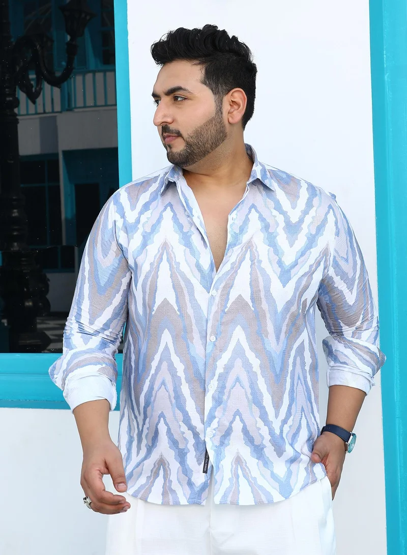 Instafab Plus Instafab Plus Men's Slate Blue & Coin Grey Chevron-Dye Shirt For Casual Wear | Spread Collar | Long Cuffed Sleeves | Button Closure | Plus Size Shirt Crafted With Comfort Fit For Everyday Wear
