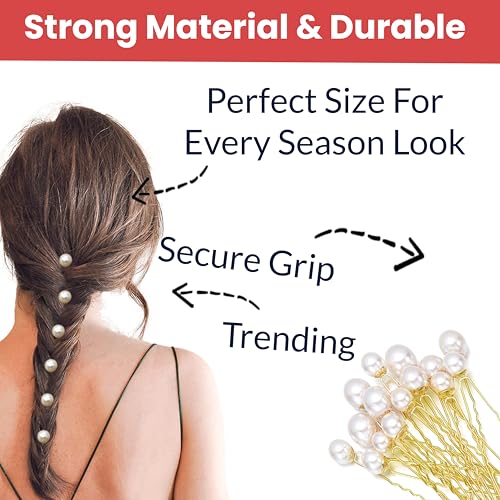 TEMPERIA (12pcs) Pearl Hair Accessories for Women's & Girls - Stylish Decoration Pearls Hair Clip U Pins for Bride Hairstyle - For Wedding/Parties (White) - Image 3