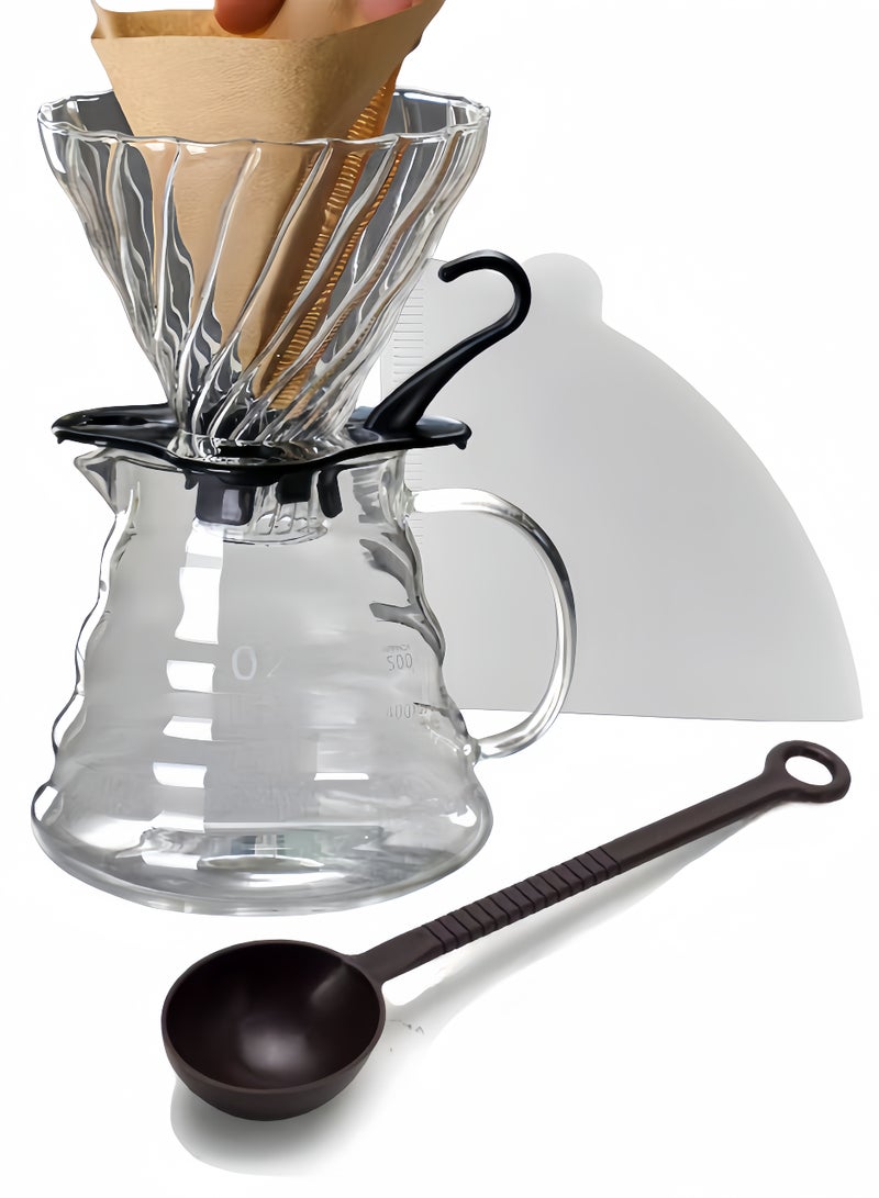 nihao 4 PCS Pour Over Coffee Share Pot With Filter, V60 Coffee Tools ,V60 Coffee Maker set with 100 pcs V60 Paper Filter, Borosilicate Glass Coffee Cup, V60 600ml Drip - Image 2