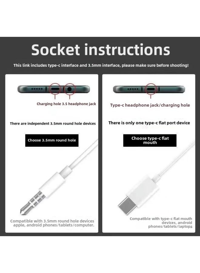 Generic - Wired Headset Semi-in-ear 3.5mm Round Hole Interface Type-c For Huawei Apple Oppovivo With Wheat-Color: Upgraded 9d Quality - Image 1