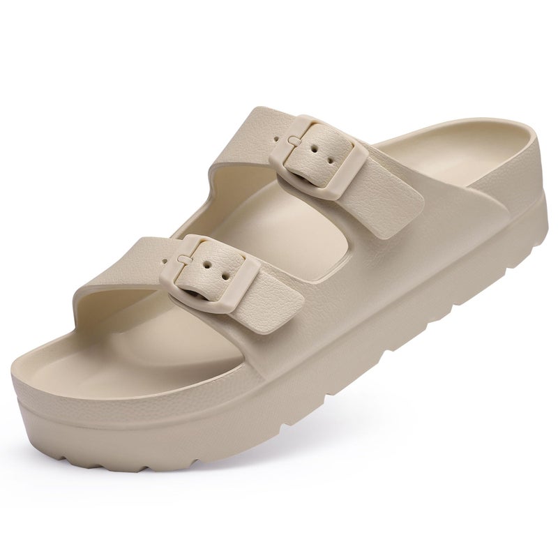 Goosecret Women's Platform Sandals with Arch Support Chunky Lightweight Foam Slip on Slides Comfortable Summer Beach Sandals with Adjustable Buckle Nude, 37(size 6.5-7) - Image 1