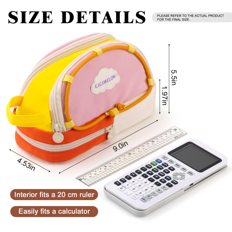 CICIMELON Large Capacity Pencil Case, Cute Aesthetic Pencil Pouch with 3 Compartments, Big Pencil Bag Organizer for School Supplies, Pen Holder for Kids, Girls, Boys, Students - Image 3