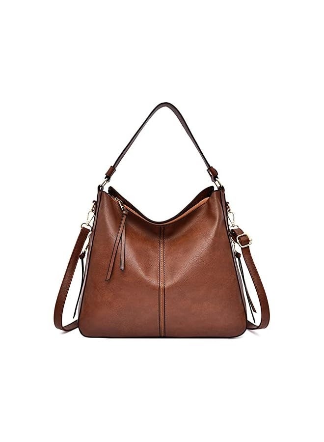 Shoulder Handbag for Women, Ladies Handbag Tote Bag Soft PU Leather Large Capacity Womens Top Handle Shoulder Bag For women （Brown）  - Image 1