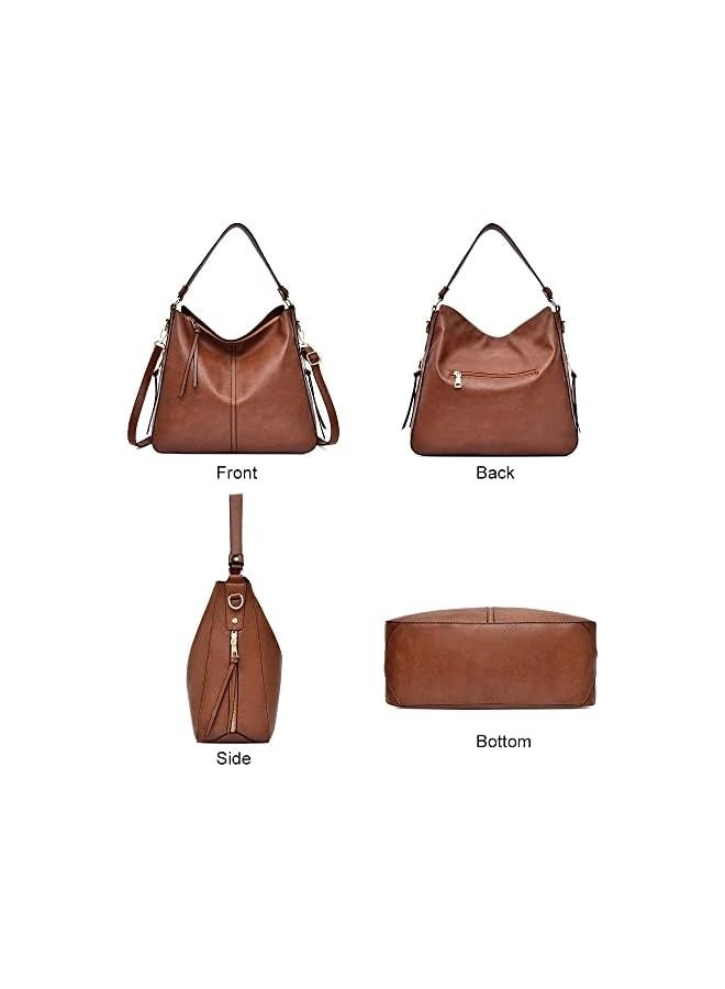 Shoulder Handbag for Women, Ladies Handbag Tote Bag Soft PU Leather Large Capacity Womens Top Handle Shoulder Bag For women （Brown）  - Image 2