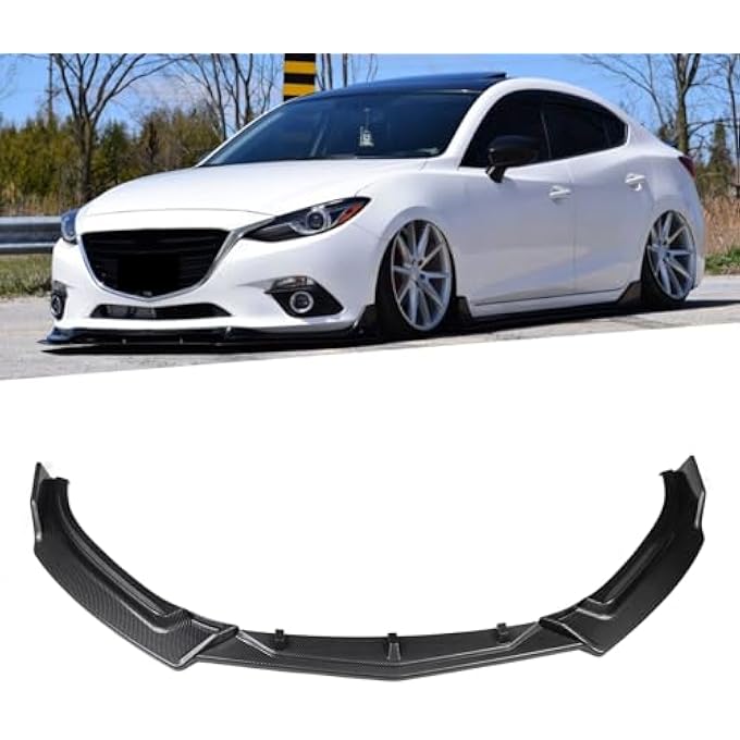 Torvex Front Splitter, bumper lip chin spoiler kit with air dam protector, carbon fibre style lower valance trim Compatible with Mazda 3 Axela 2014-2019, front apron extension - Image 5